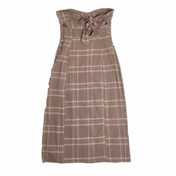 FREE PEOPLE dress life like this neutral tan and white‎ plaid linen S - Picture 4 of 10